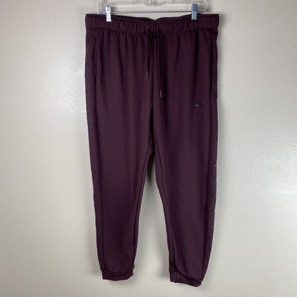 Nike Mens XL Joggers Pants Tapered Leg Drawstring Swoosh Logo Maroon Red